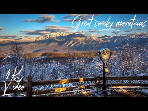 Great smoky mountains. Gatlinburg Tennessee at winter time. 4K music/relaxation/drone video.